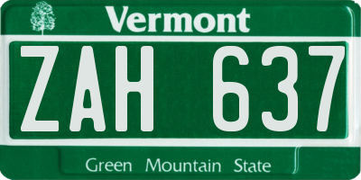 VT license plate ZAH637