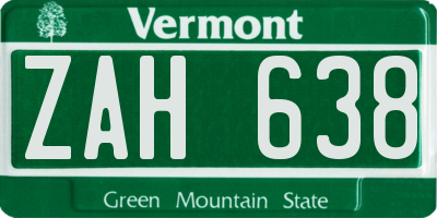 VT license plate ZAH638