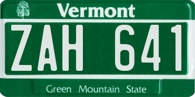 VT license plate ZAH641