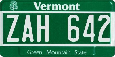VT license plate ZAH642