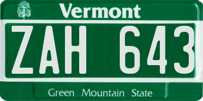 VT license plate ZAH643