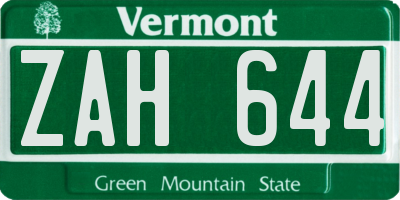 VT license plate ZAH644