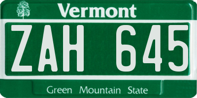 VT license plate ZAH645