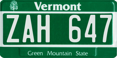 VT license plate ZAH647