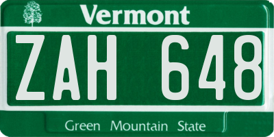 VT license plate ZAH648