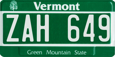 VT license plate ZAH649