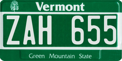 VT license plate ZAH655
