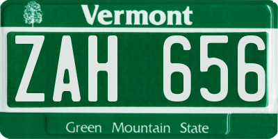 VT license plate ZAH656