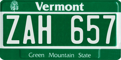 VT license plate ZAH657