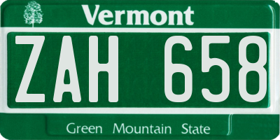 VT license plate ZAH658
