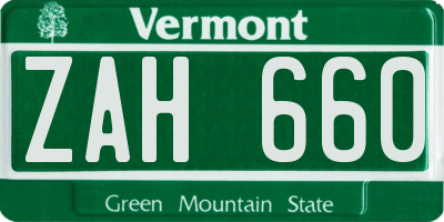 VT license plate ZAH660
