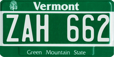 VT license plate ZAH662