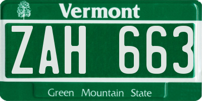 VT license plate ZAH663