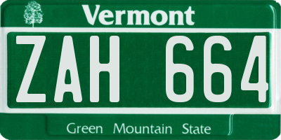 VT license plate ZAH664
