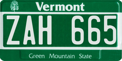 VT license plate ZAH665