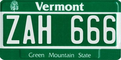 VT license plate ZAH666