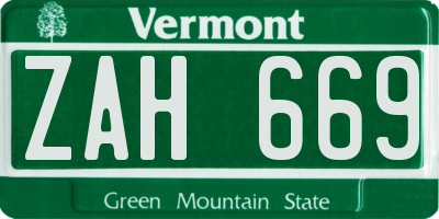 VT license plate ZAH669