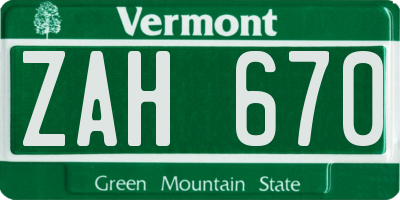 VT license plate ZAH670