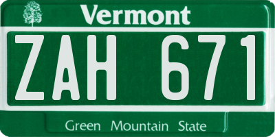 VT license plate ZAH671