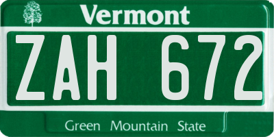 VT license plate ZAH672