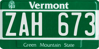 VT license plate ZAH673