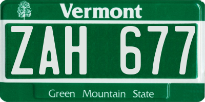VT license plate ZAH677