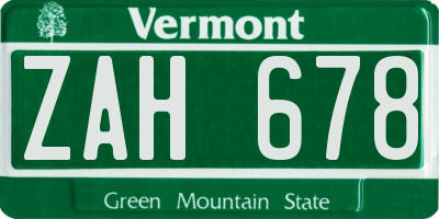 VT license plate ZAH678