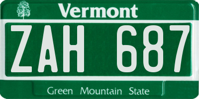 VT license plate ZAH687