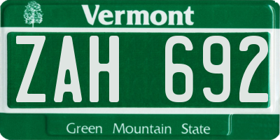 VT license plate ZAH692