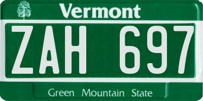 VT license plate ZAH697
