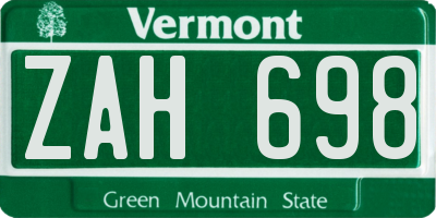 VT license plate ZAH698