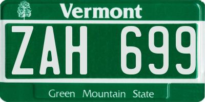 VT license plate ZAH699