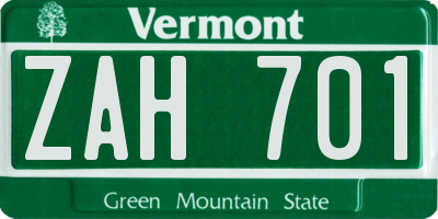 VT license plate ZAH701