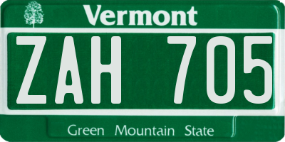 VT license plate ZAH705