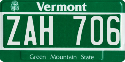 VT license plate ZAH706