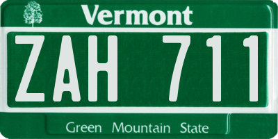 VT license plate ZAH711