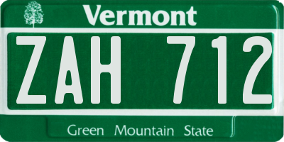 VT license plate ZAH712