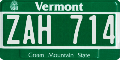 VT license plate ZAH714