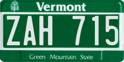 VT license plate ZAH715