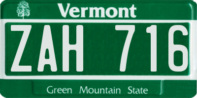 VT license plate ZAH716