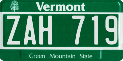 VT license plate ZAH719