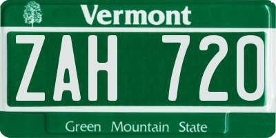 VT license plate ZAH720