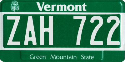 VT license plate ZAH722