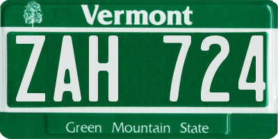 VT license plate ZAH724