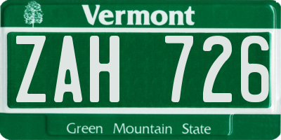 VT license plate ZAH726