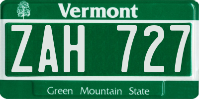 VT license plate ZAH727