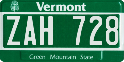 VT license plate ZAH728