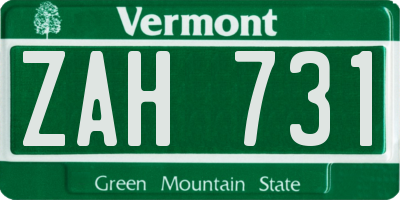 VT license plate ZAH731