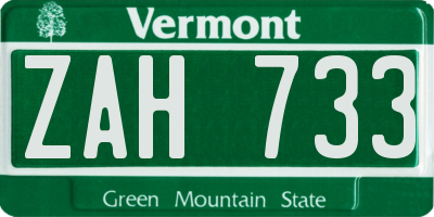 VT license plate ZAH733