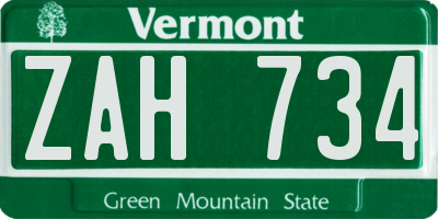 VT license plate ZAH734
